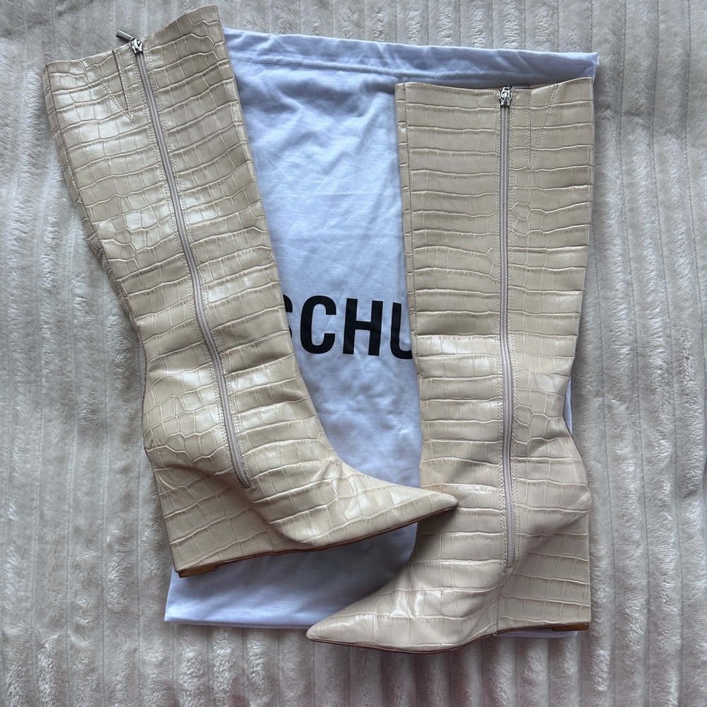 SCHUTZ - Asya Up Crocodile-Embossed Leather Boot - 9.5 / Croc-Embossed Leather - Picture 6 of 8